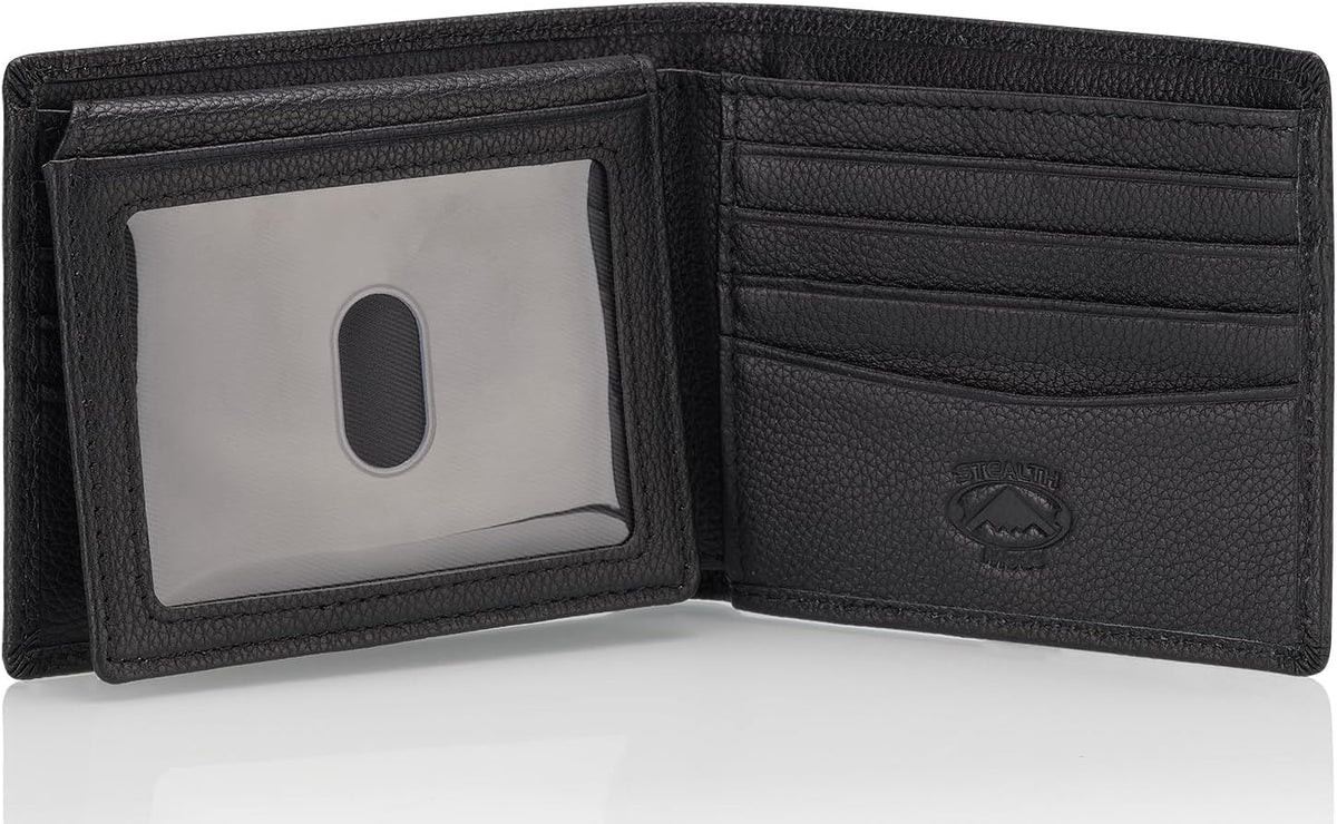 Stealth Mode Leather Bifold Wallet for Men With ID Window and RFID Blocking