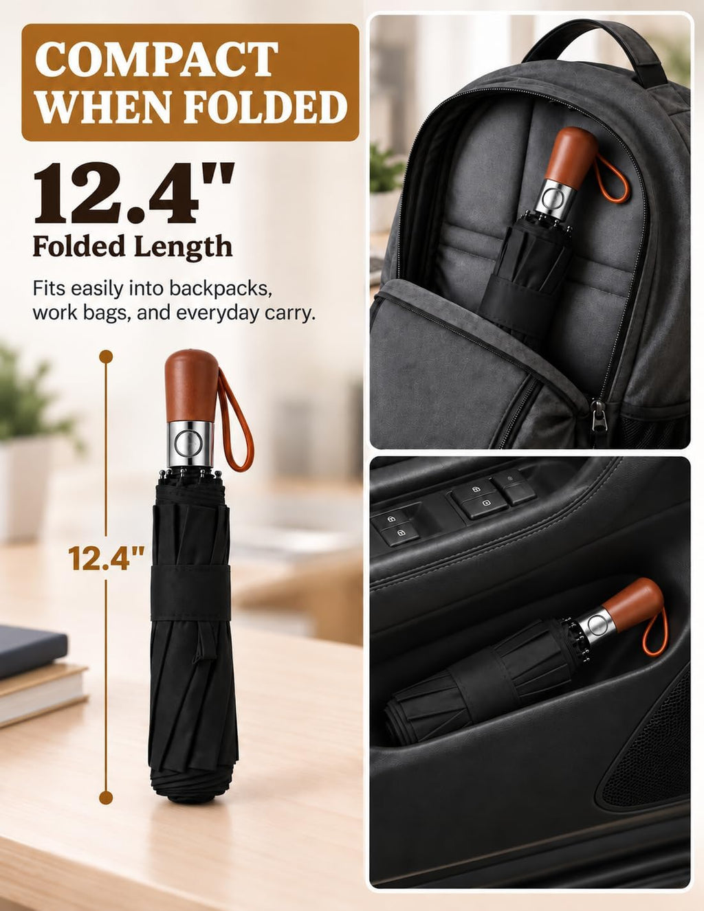 Folding Travel Umbrella, Auto Open & Close, Double Canopy