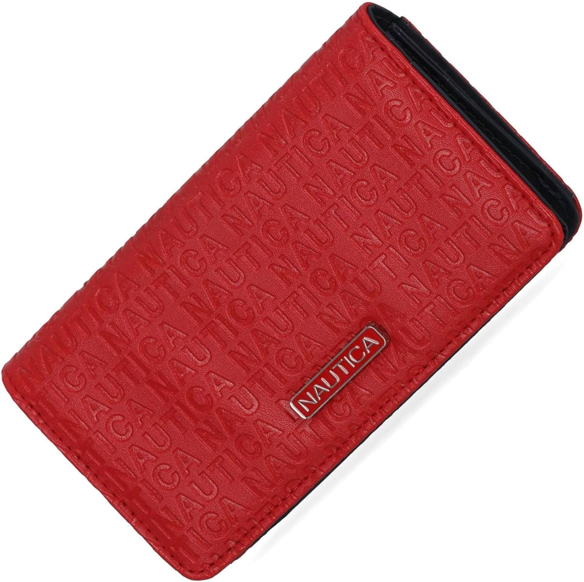 Nautica Seaside Slim Womens Wallet RFID Blocking Credit Card Holder, Coin Purse, Checkbook Organizer Clutch, Small Vegan Leather Wallet for Travel, Red (Embossed Logo)