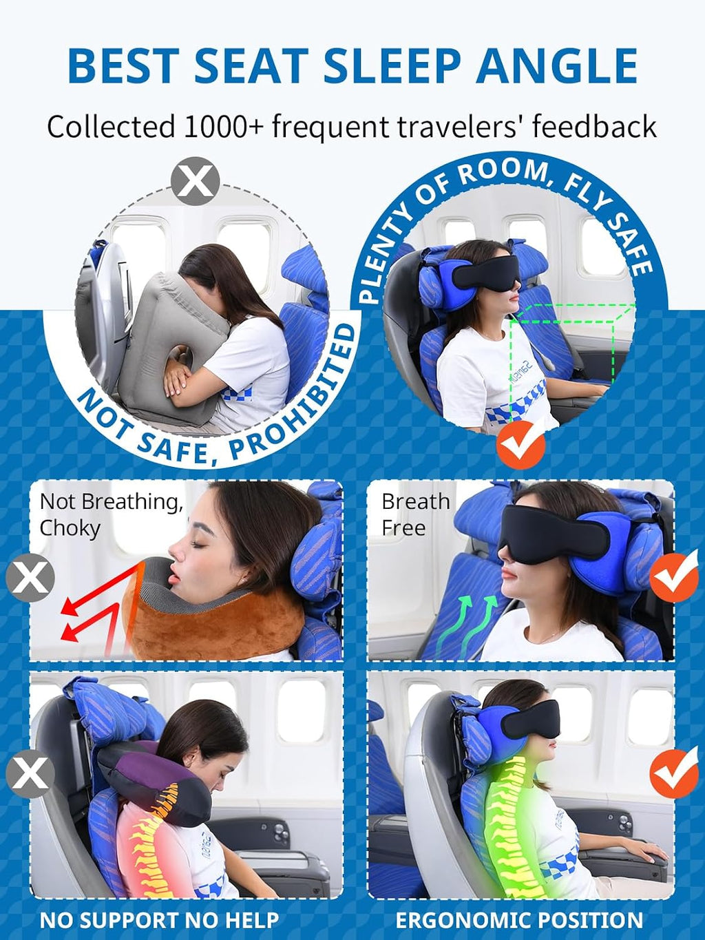 SARISUN Travel Pillows for Airplanes, 360° Stable Support for Sleep, 2pcs