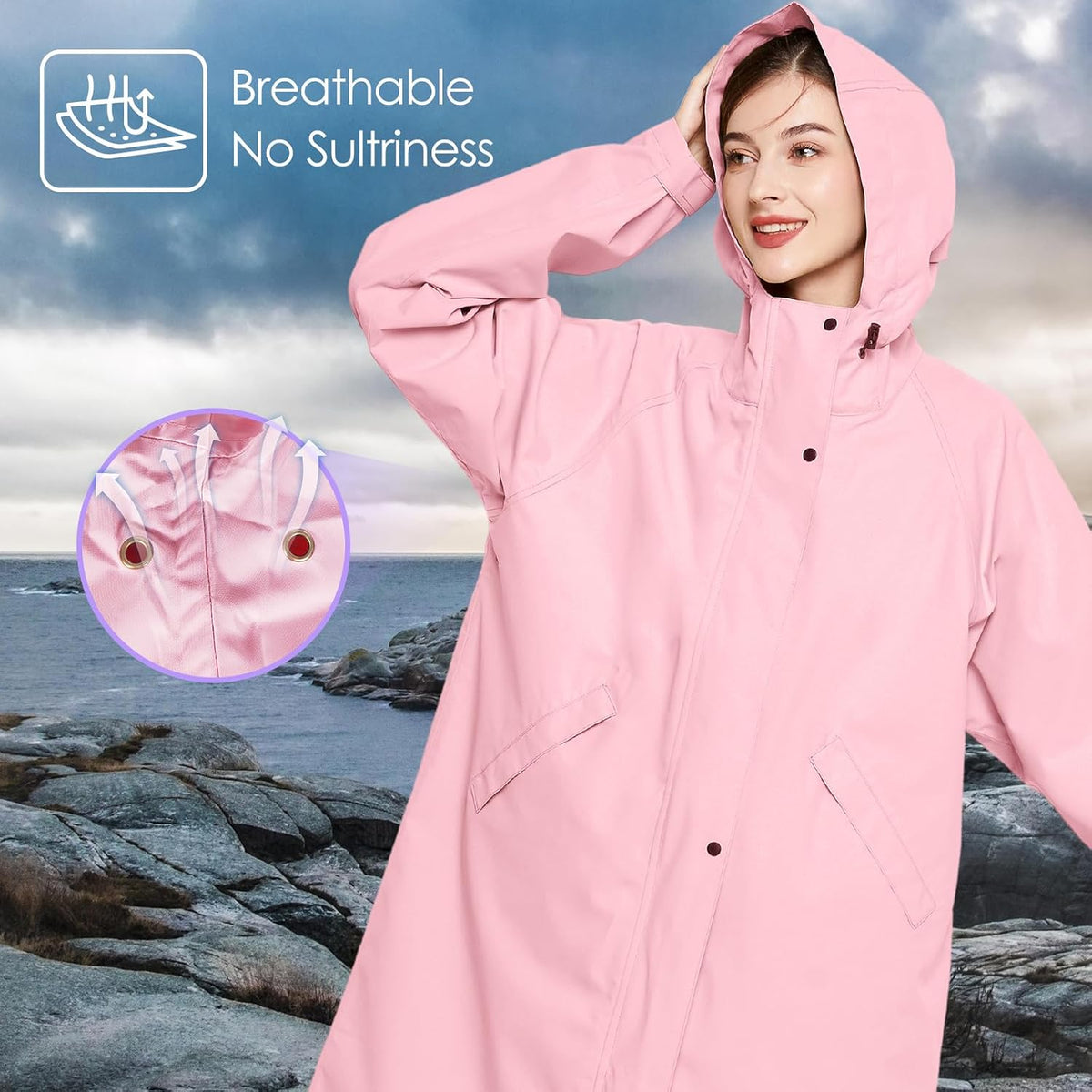 SOPPY Raincoat for Women Ladies Lightweight Long Waterproof Coat Rain Jackets