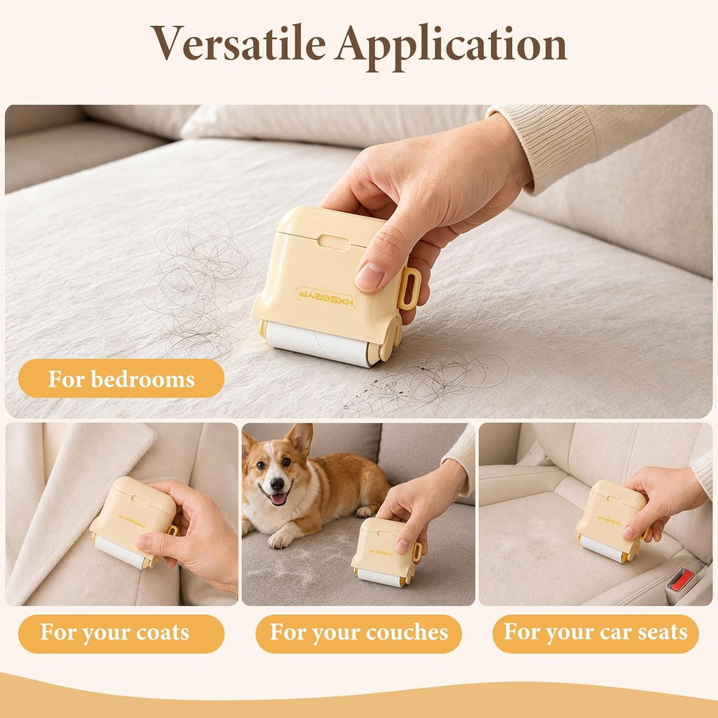150 Sheets Mini Lint Roller Set Portable Travel Essentials Pet Hair Rollers for Clothes Refillable Pocket Size Sticky Lint Remover with Cover & Built-in Storage Compartment (Purple)