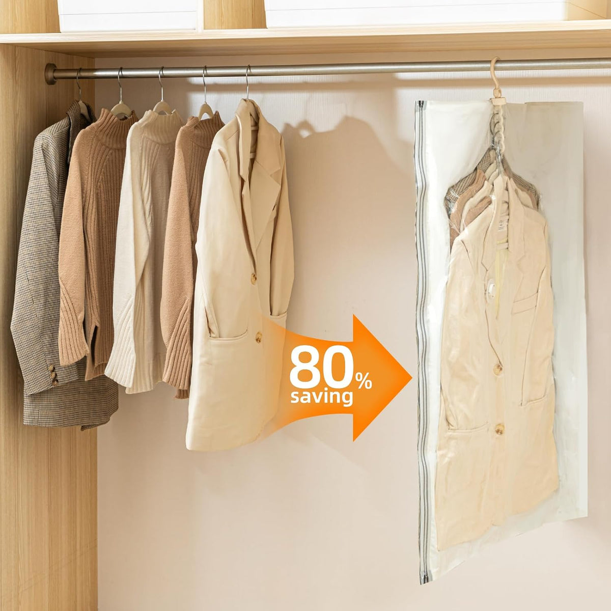 Hanging Vacuum Storage Bags with Electric Pump – 4-Pack Hanging Vacuum Seal Bags for Clothing, Space-Saving Compression Bags for Suits, Jackets, Travel Wear, Winter Coats & Outerwear