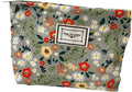 Flower Fabric Makeup Bag for Purse, Vintage Corduroy Cosmetic Pouch Bag, Portable Travel Handbag for Women Girls (Bean green flowers)