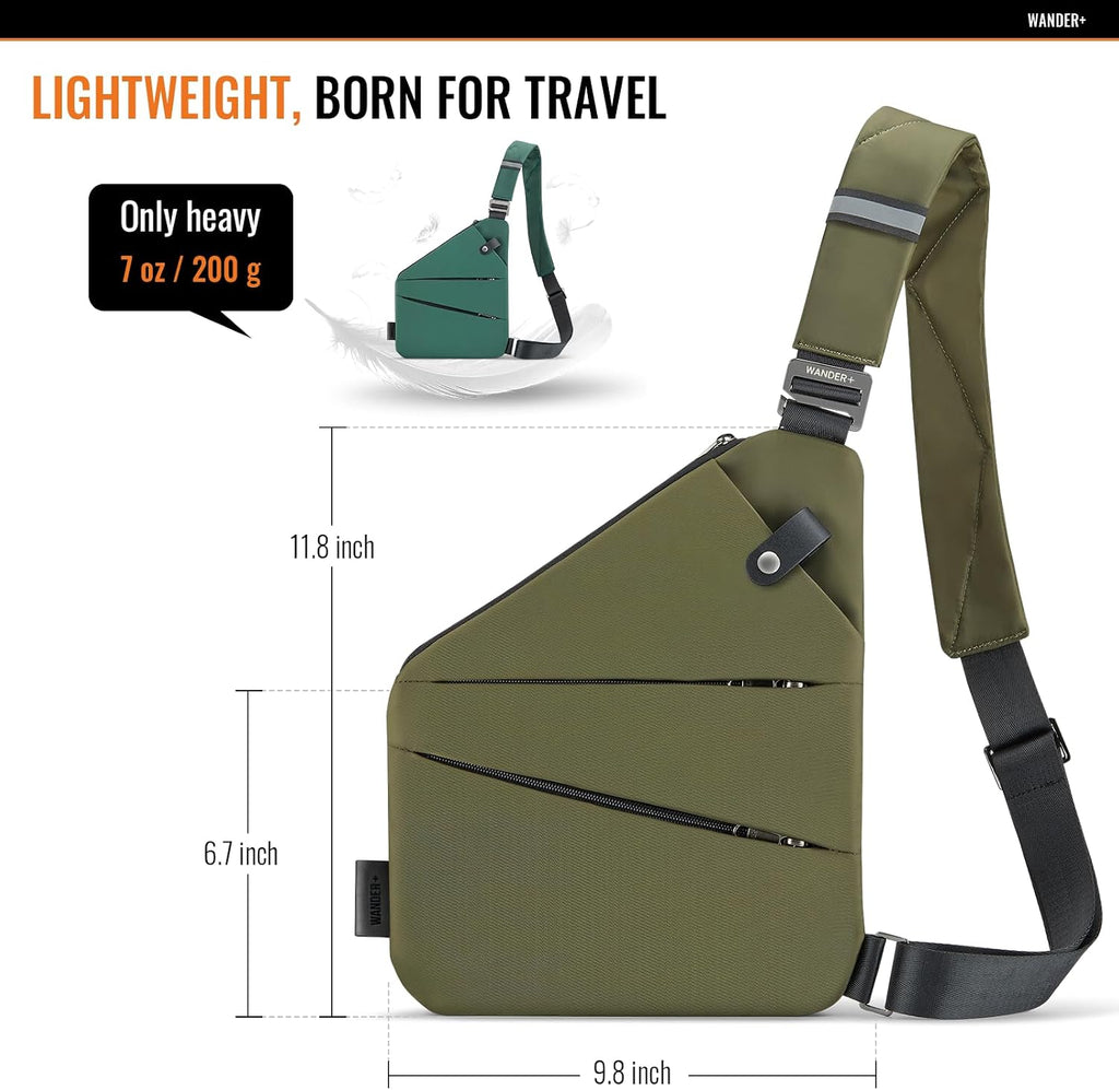 WANDER+® Anti Theft Crossbody Travel Bag for Women Men, Multi-Pocket Crossbody Bag, Slim Sling Bag