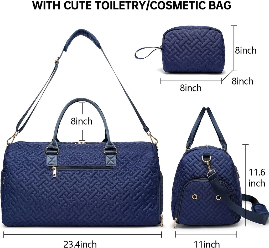 Duffle Bag for Travel, Weekender Bag with Shoe Compartment, Carry On Overnight Bag for Women with Toiletry Bag, Gym Bag with Wet Pocket, Hospital Bags for Labor and Delivery Navy