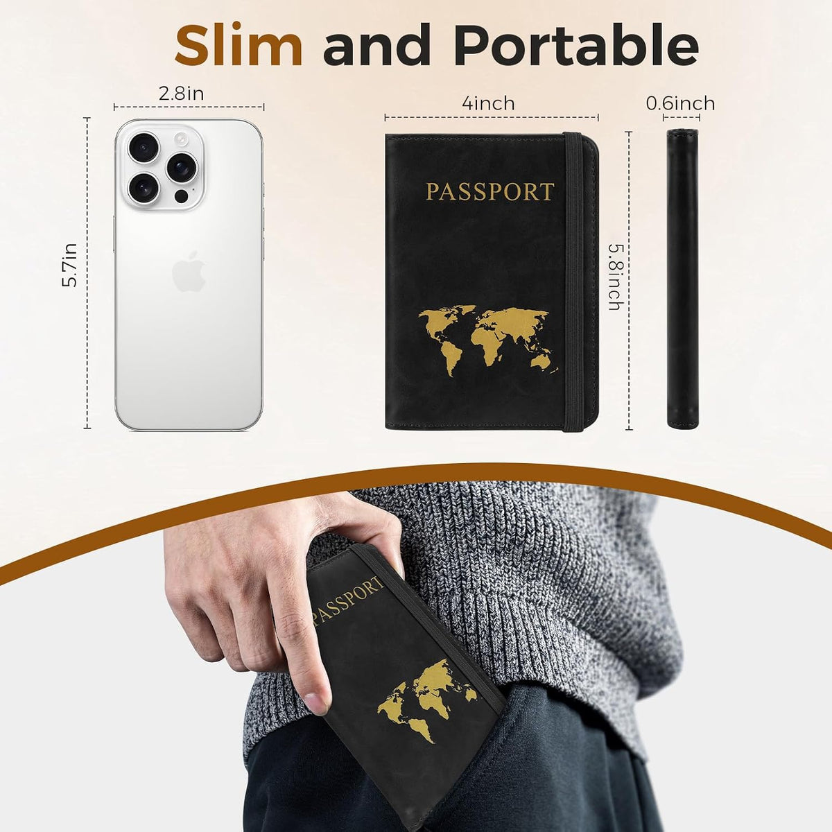 Passport Holder Travel Women Men, Passport Wallet with Airtag Slot, Black