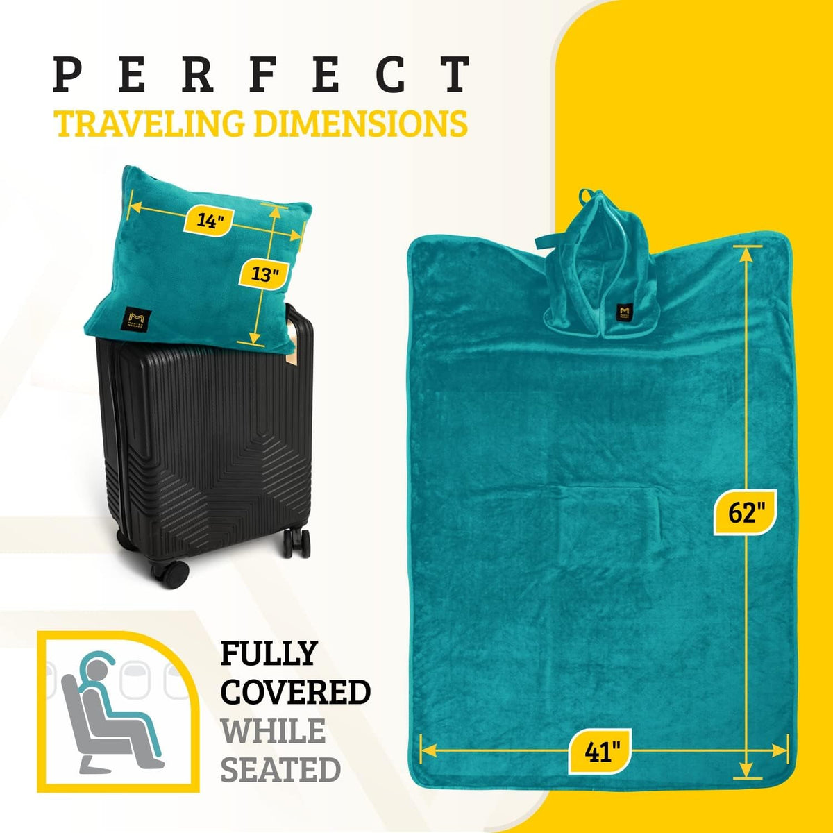 Travel Blanket Airplane Compact with Hoodie, Folds into a Travel Pillow