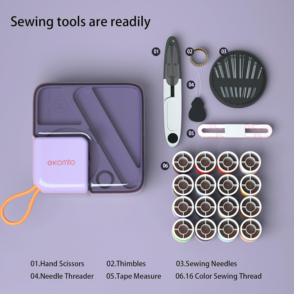 Sewing Kit, Needle and Thread Kit with Travel Sewing Supplies and Accessories for Adults,Kids,Beginner with Scissors,Sewing Needles Thimble,Thread,Seam RipperTape Measure etc (Purple)