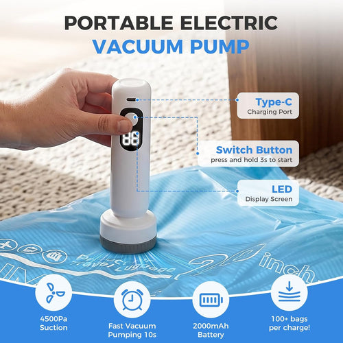 18 Pack Vacuum Bags for Travel with Rechargeable Cordless Electric Pump, Portable Space Saver Bags for Travel & Home, Vacuum Compression Packing Seal for Clothes, Blankets, Seasonal Storage