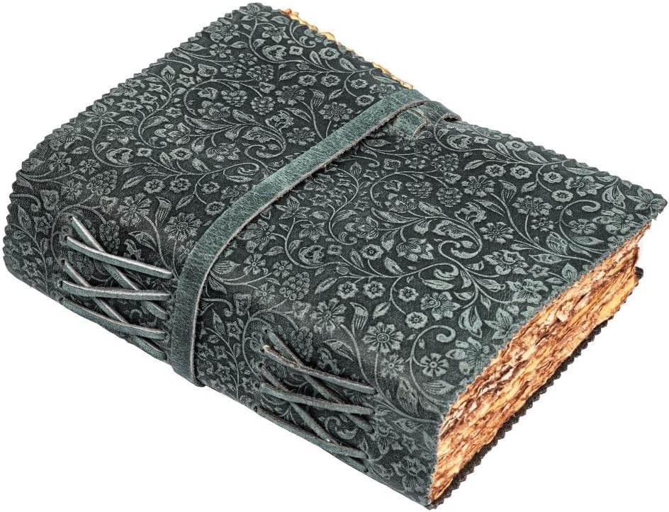 LEATHER VILLAGE Ladies Leather Journal Floral Embossed, Teal 10x7.