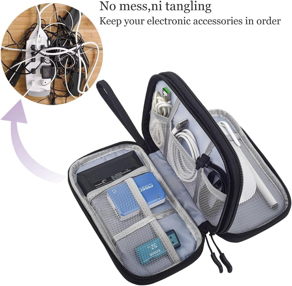 CAAORDKSO Electronics Organizer Travel Case, Charger Cord Organizer Case Tech Pouch Bag, Travel Essentials for Men Women Accessories, Cable, Cord, Charger, Phone, Power Bank, Earphone (Black, Large)