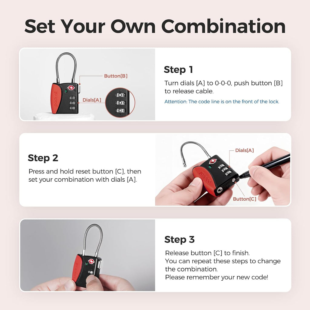 pack all TSA Approved Travel Luggage Locks, Resettable 3-Digit Code