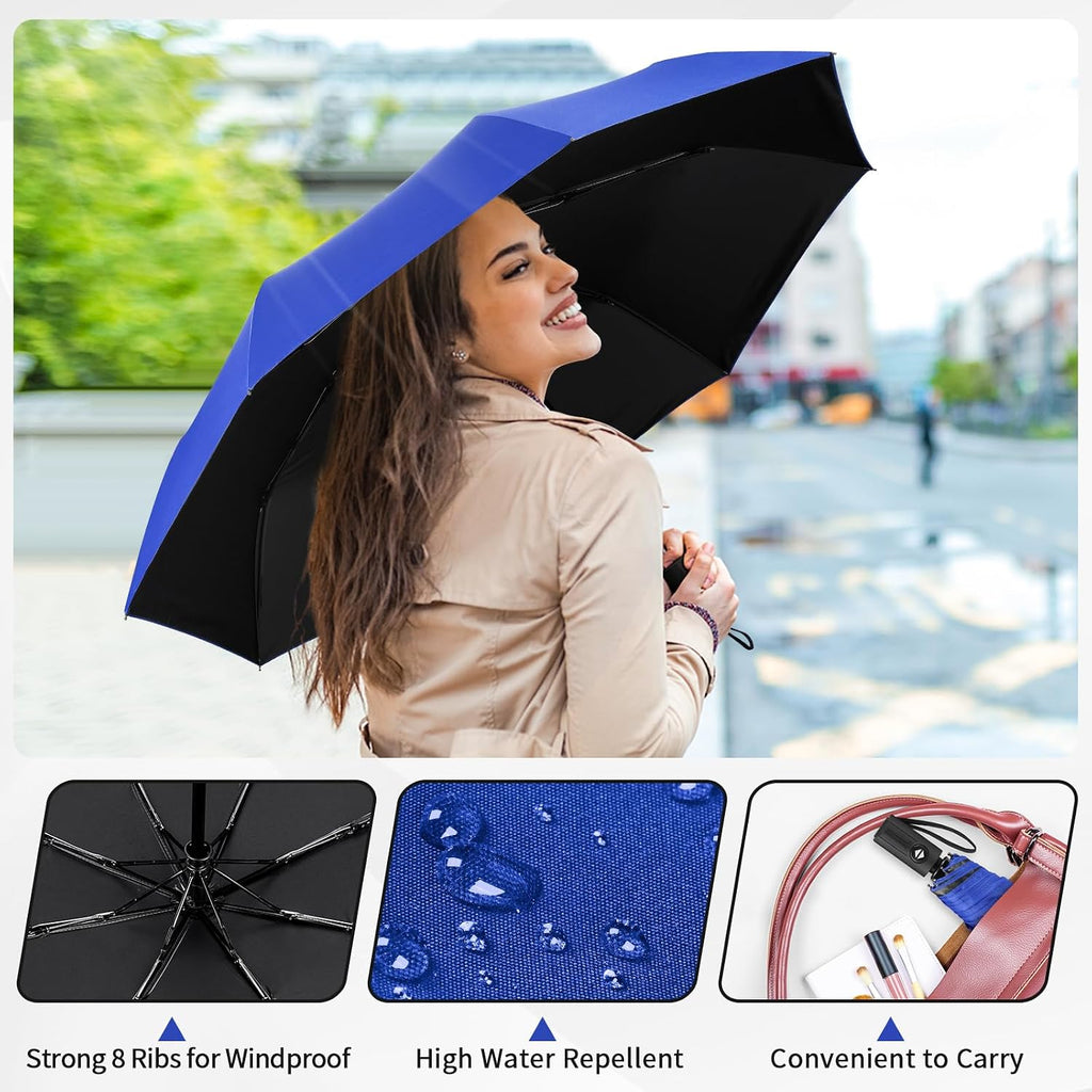 Yoobure Windproof Automatic Travel Umbrella, Compact Folding UV Sun & Rain