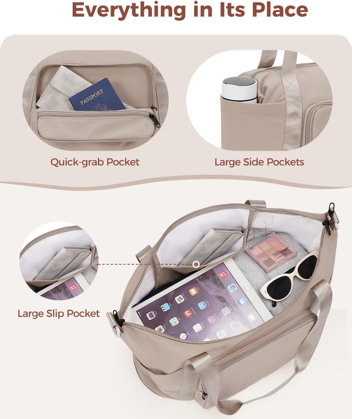 WANDF Foldie Personal Item Travel Bag Expandable, Carry On Duffle Bag Women