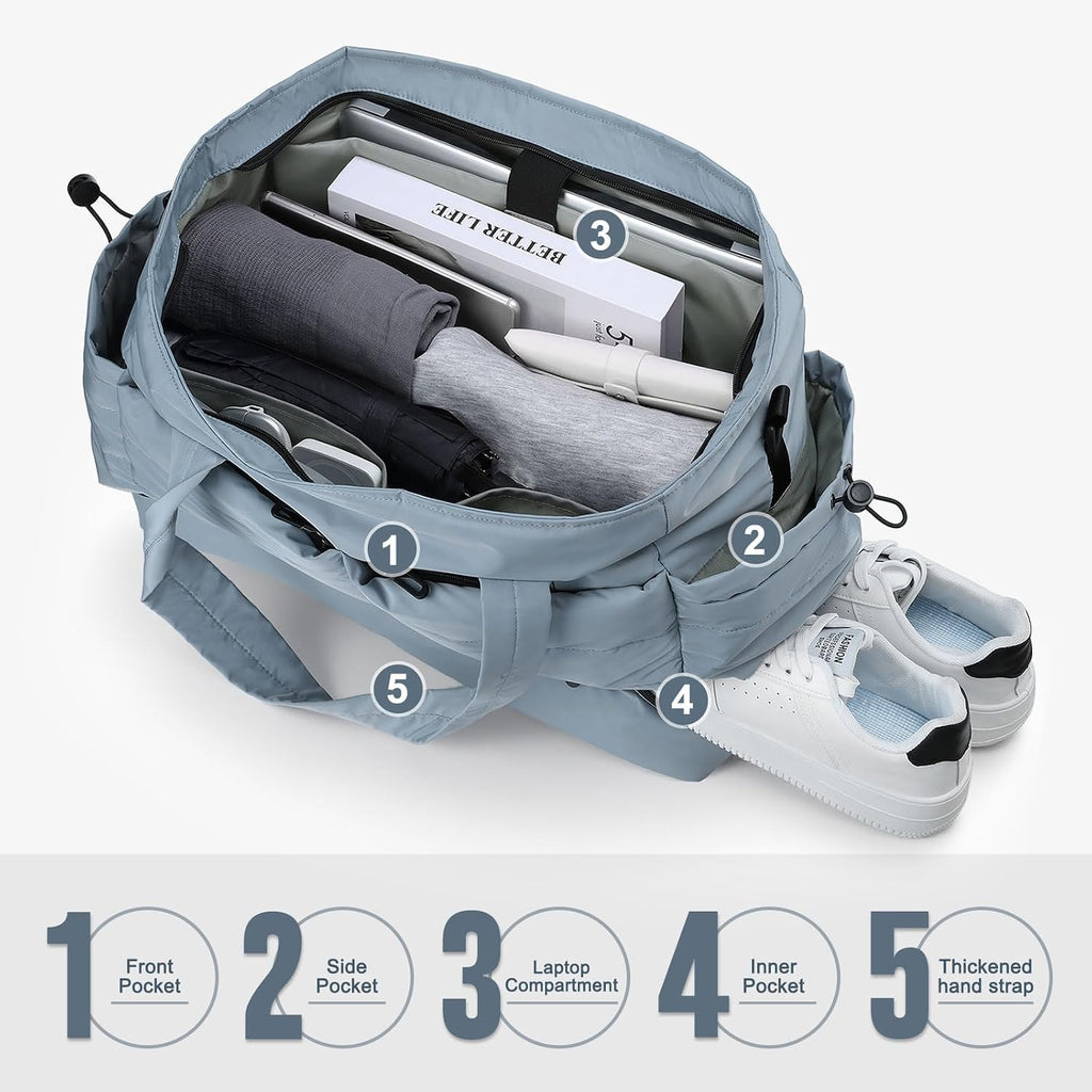 50L Travel Duffel Bag for Women, Weekender Travel Bag with Shoe Compartment & Toiletry Bag, Overnight Carry On Bag for Gym Trip, Blue