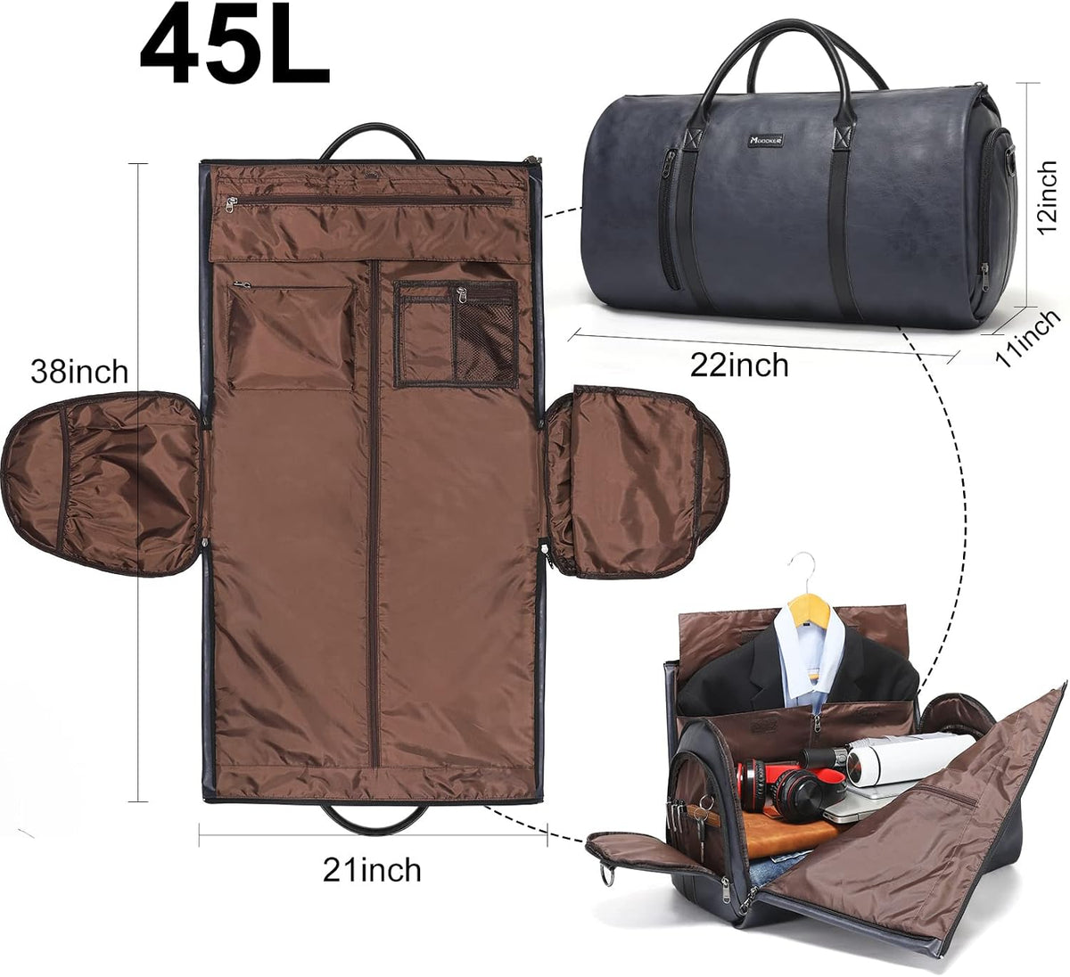 Garment Bags for Travel, 45L Carry-On Convertible Duffle with Strap