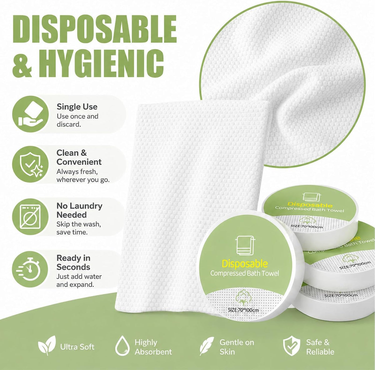 6PCS Compressed Bath Towel Tablets for Travel, Disposable Towels for Camping, Hiking & Hotels, Fast Absorbing Portable Travel Bath Towels, Individually Wrapped 27.5 x 40 Inch