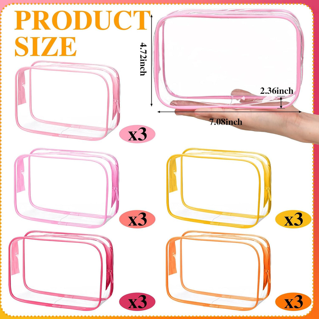 Shinylin 15 Pcs Clear Makeup Bag with Zipper, PVC Bag, Pink Orange