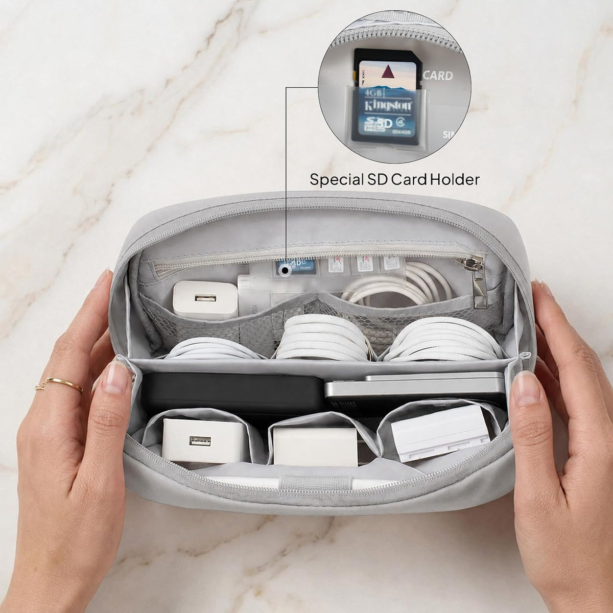 TOPEAST Quilted Cable Organizer Bag,Soft Tech Pouch Travel Electronics Case
