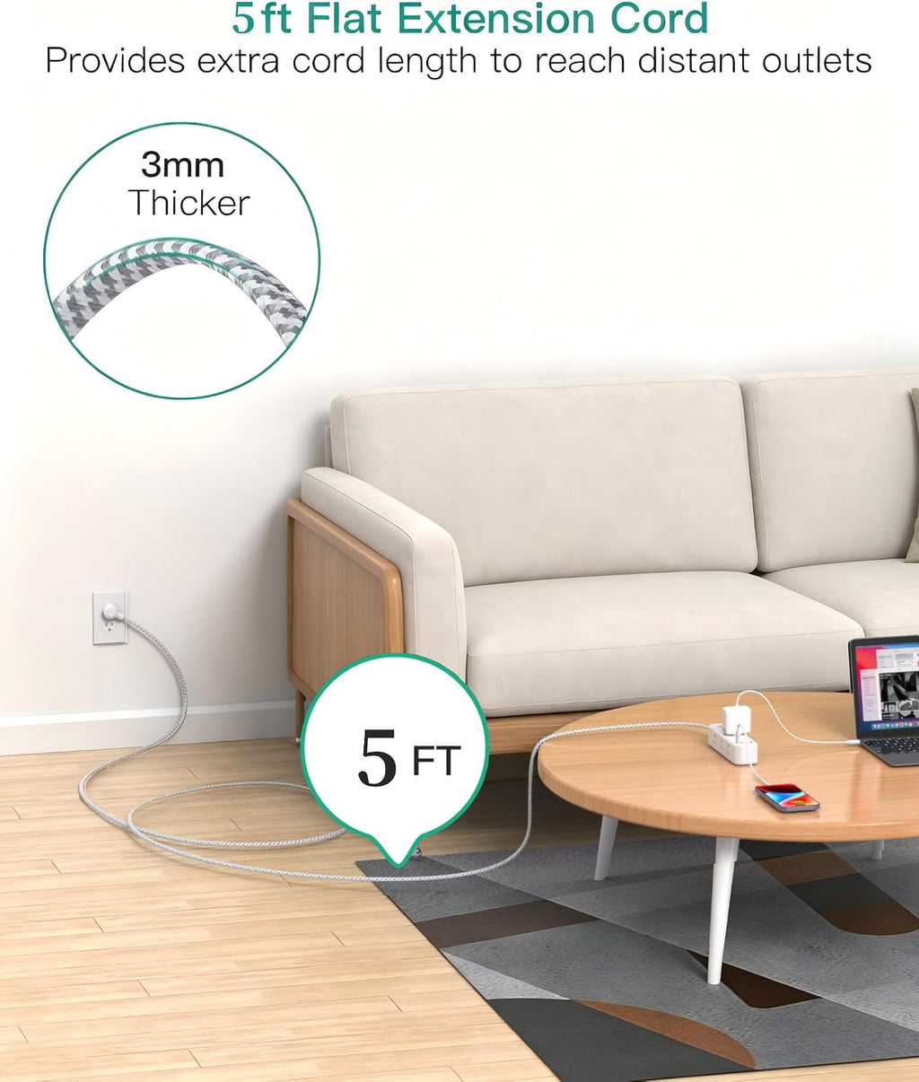 Mifaso Extension Cord, Surge Protector Power Strip, Long Power Strip with 9 Outlets 4 USB Ports, Extension Cord with Multiple Outlets, USB Power Strip for Dorm Room Essentials, College(5FT, White)
