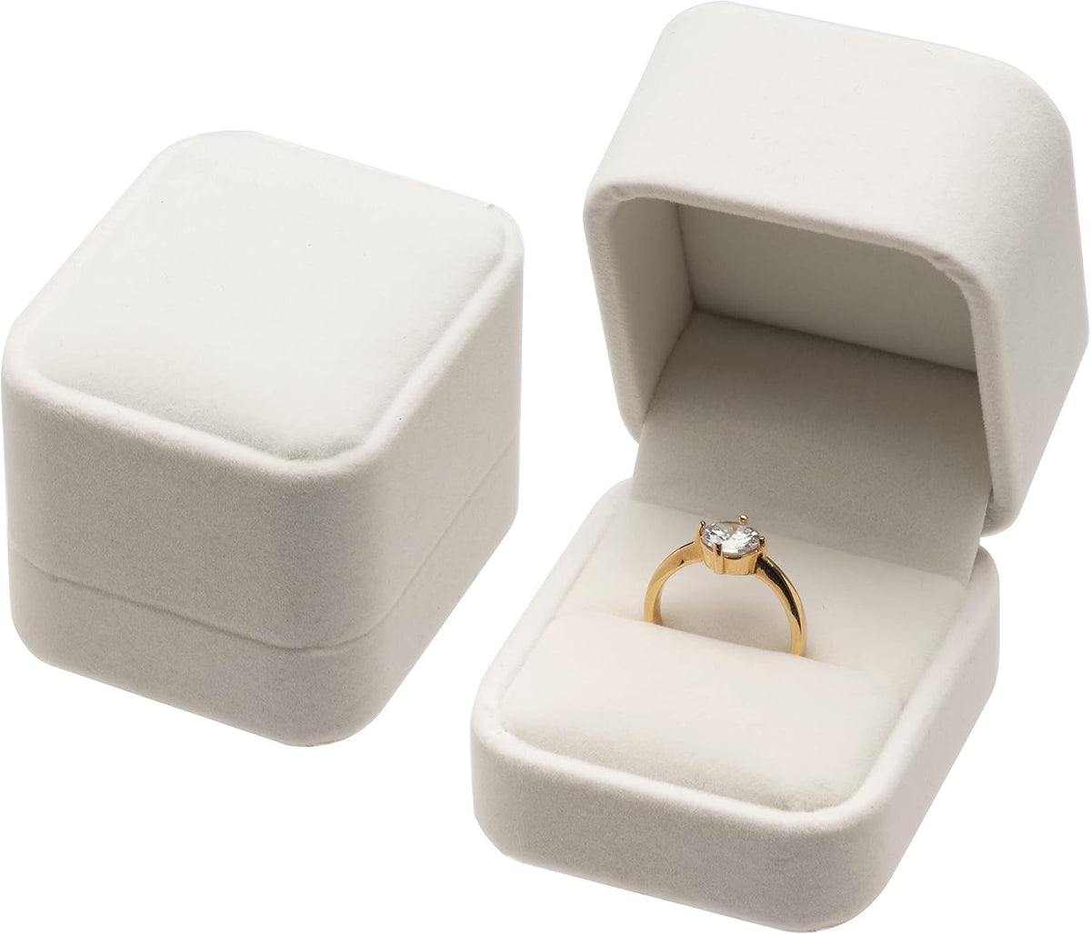 Velvet Single Ring Box Case Holder for Engagement Proposal Birthday Wedding,Jewelry Ring Gift Box Jewelry Packaging Box (White)