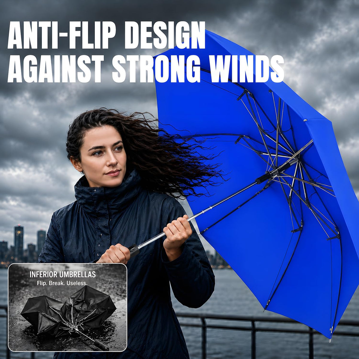 Collapsible Windproof Umbrella Travel - 42inch Auto Open & Manual Close