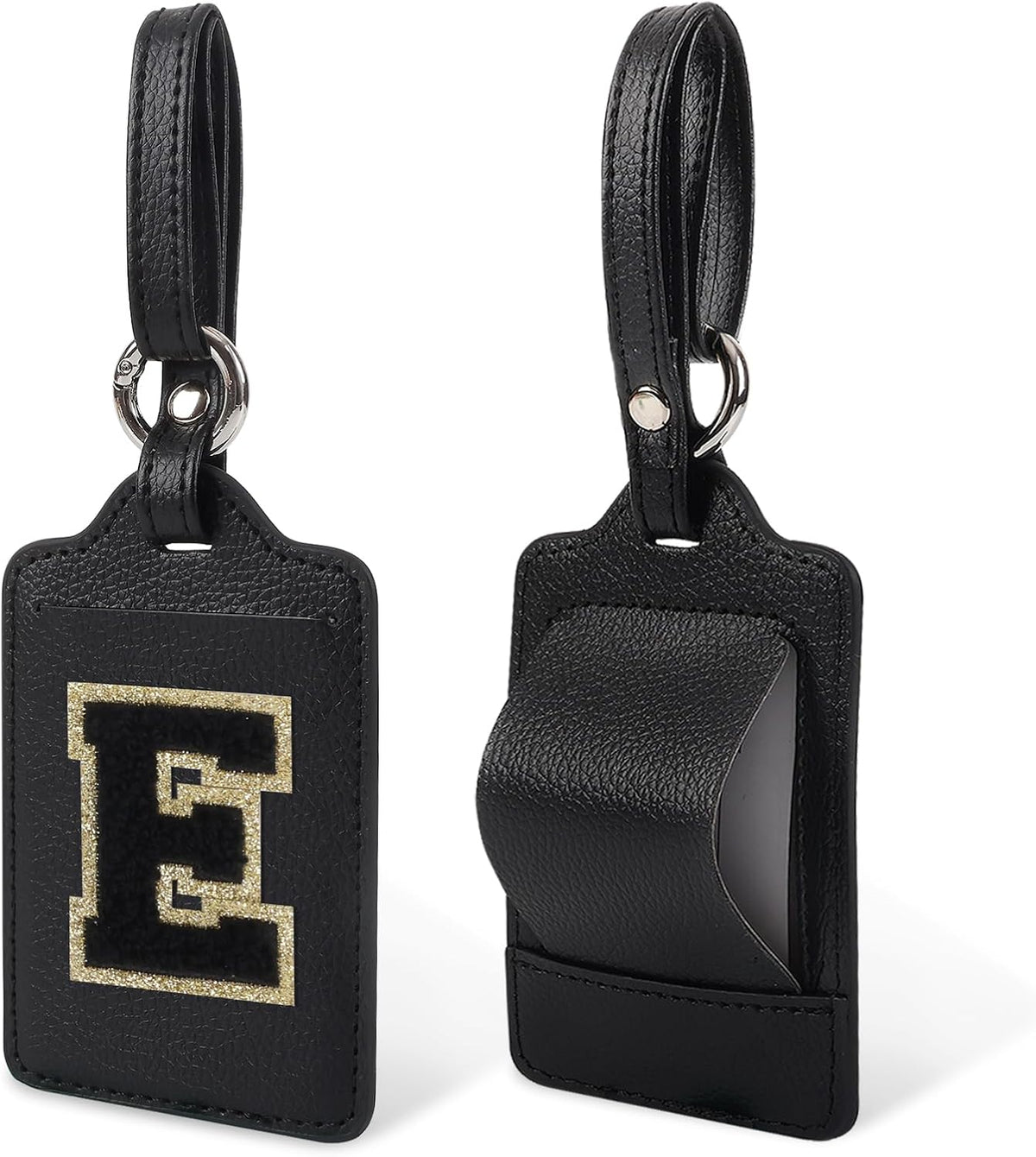 Personalized Initial A-Z Luggage Tag for Suitcases, PU Leather Luggage Tags with Privacy Cover Name Card, Black Cute Monogrammed Funny Luggage Baggage TSA Approved Tags for Women Kids(1 PACK Letter E)