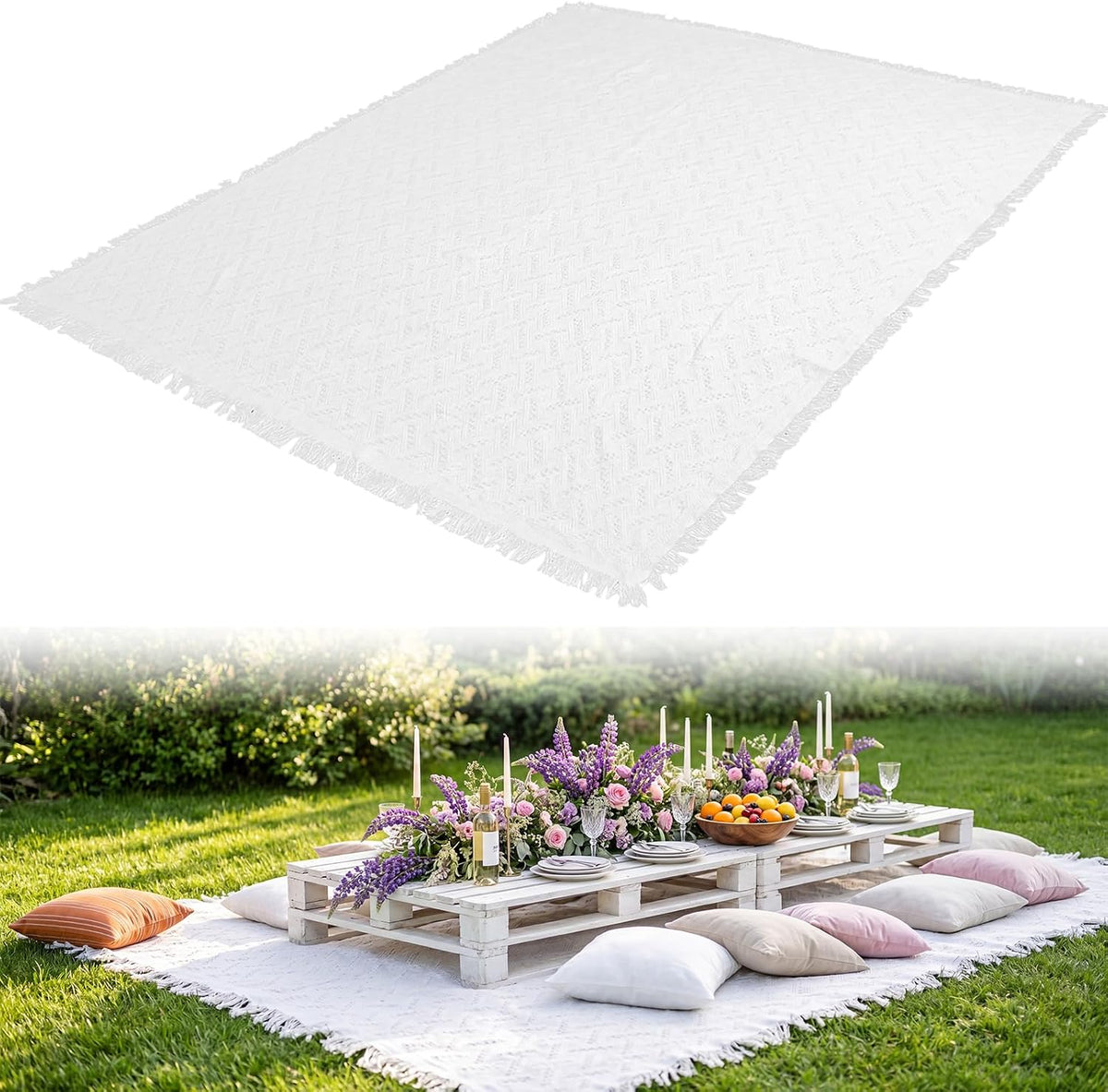 1 Pack White Extra Large Picnic Blanket, 91 x 109 Inches
