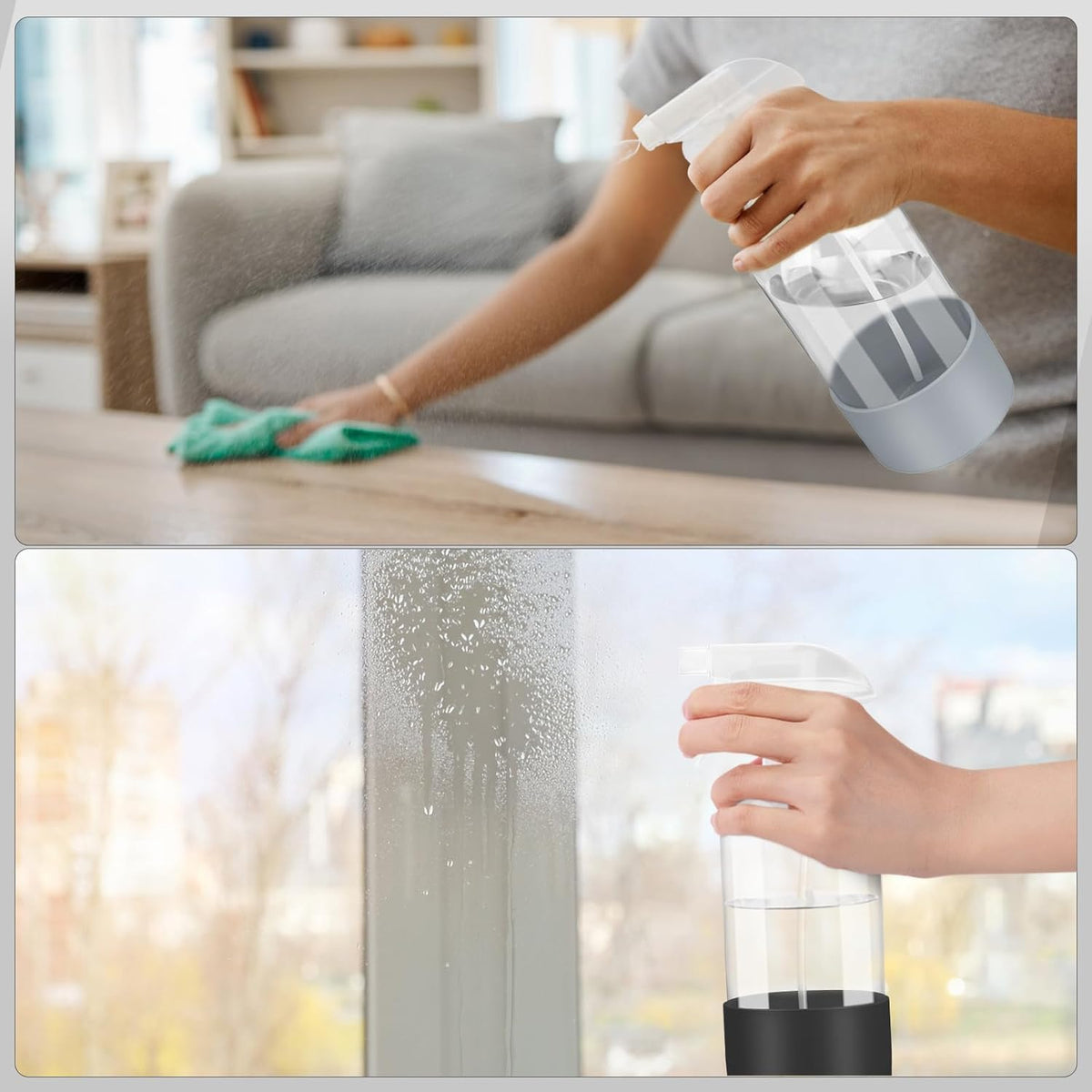 Glass Spray Bottles - 2 Pack 16 oz Clear Spray Bottles with Silicone Sleeve