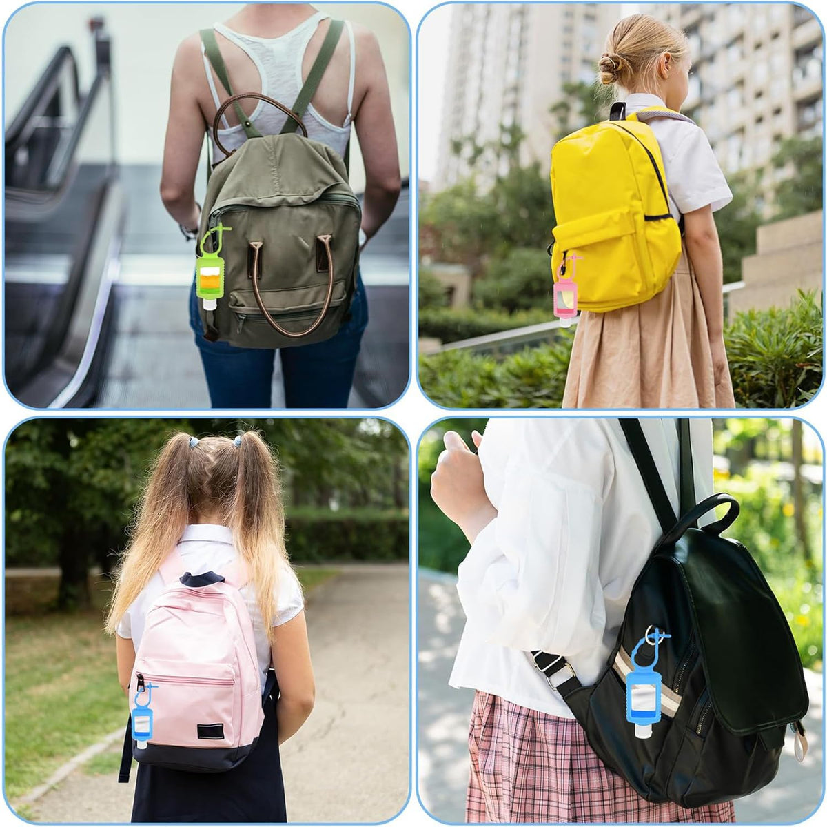 4 Pack Travel Bottles, Hand Sanitizer Holder Empty Travel Size 2oz/60ml Leakproof Refillable Containers Portable Keychain Bottles with Detachable Silicone Case