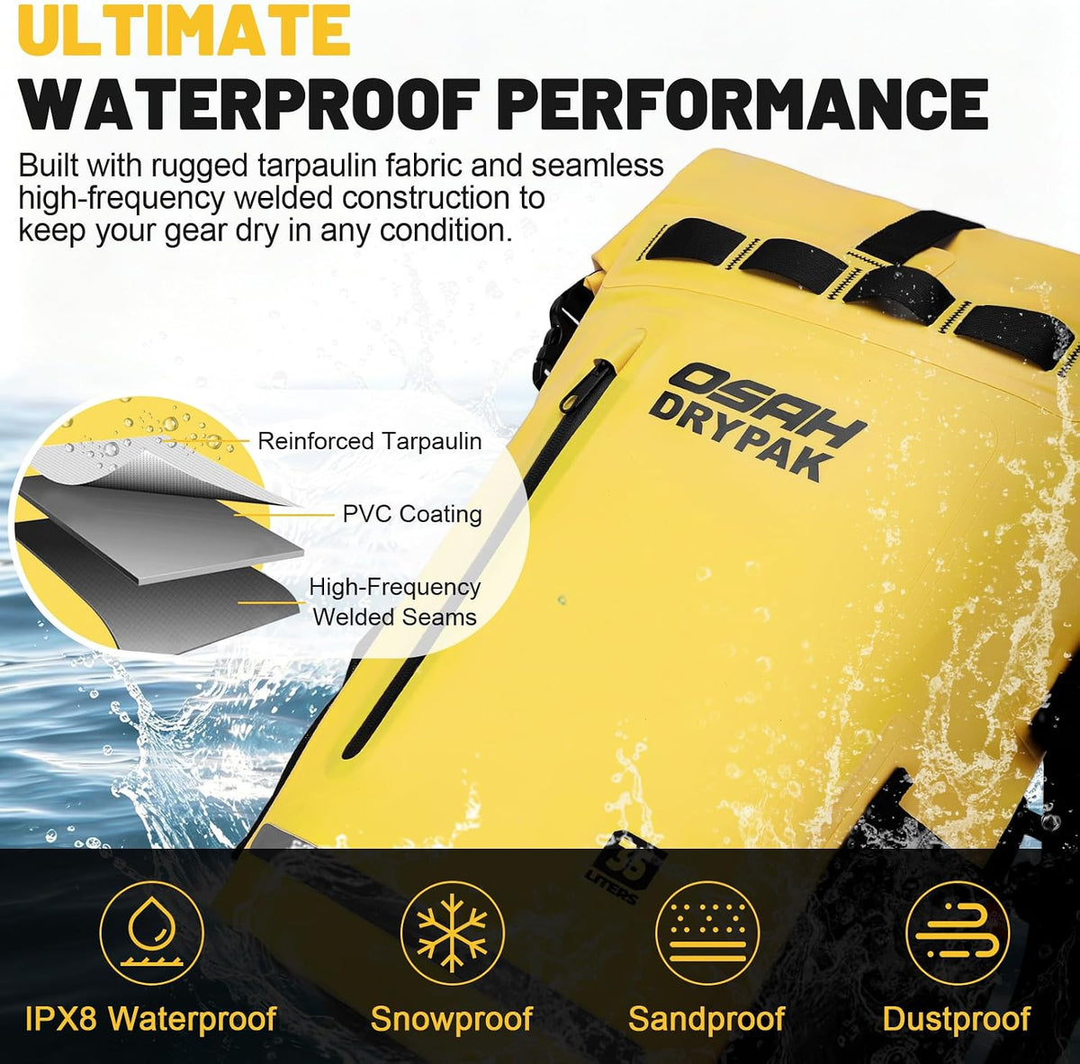Waterproof Dry Bag Backpack 25L/35L/55L/85L, Roll-Top Heavy Duty Rucksack