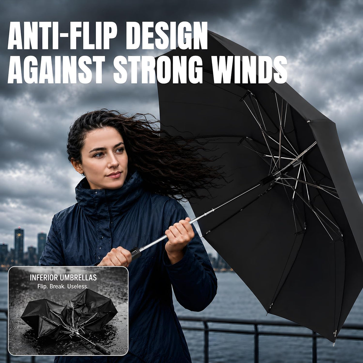 Collapsible Windproof Umbrella Travel - 42inch Auto Open & Manual Close