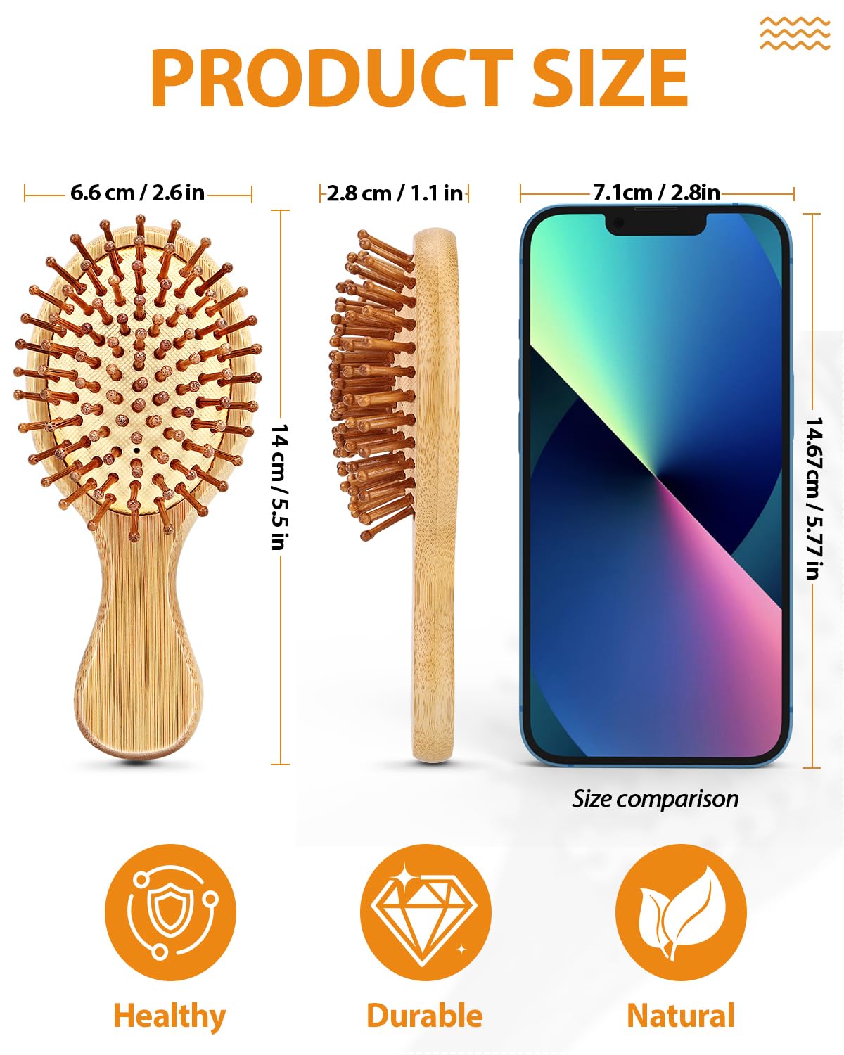 BUNDLEPRO Hair Brush with Natural Bristles, MINI, 2 Pack