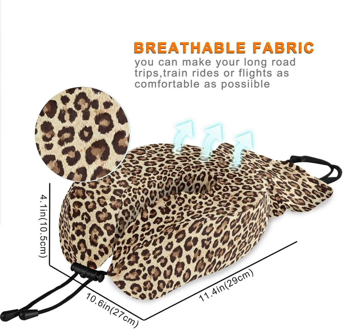 ALAZA Memory Foam Travel Pillow with Snap Clip Animal Leopard Print Geometric Brown Neck Pillow for Airplane Travel Kit, Soft Comfortable and Washable