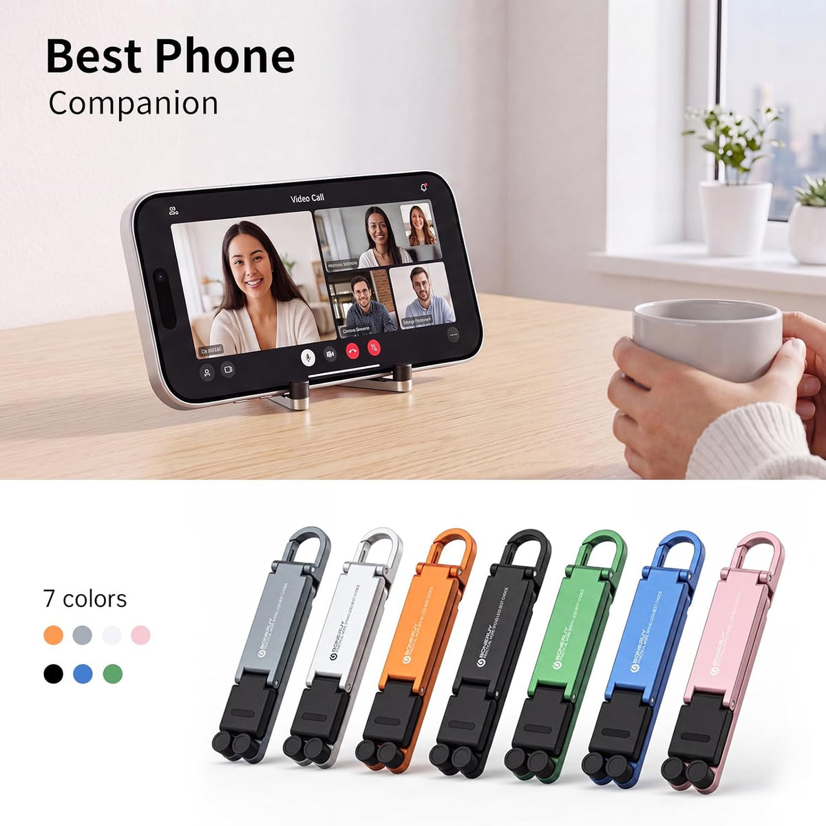 Portable Foldable Pocket Phone Stand with Keychain for Desk Travel(Silver)