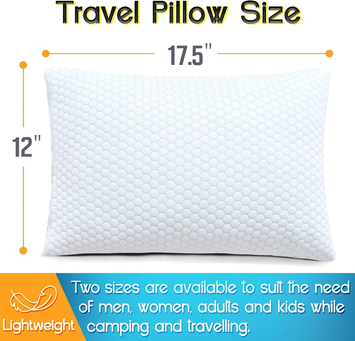 1 MIDDLE ONE Travel Pillow for Sleeping Camping, Memory Foam Small Pillow with Breathable Cover for Backpacking, Airplane, Car (17.5 x 12 Inch)