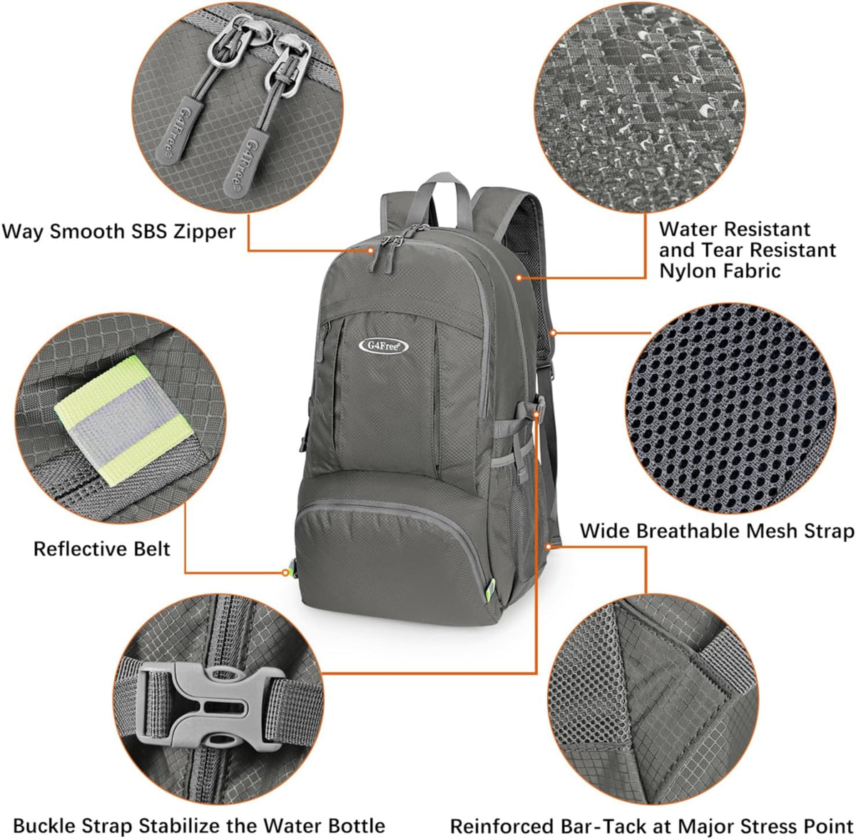 G4Free 40L Lightweight Packable Hiking Backpack, Waterproof Travel Daypack
