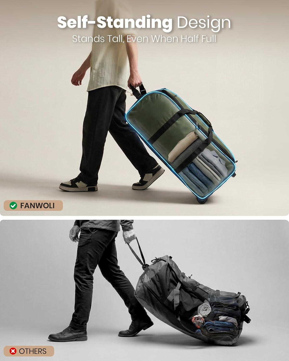 Fanwoli 30'' Extra Large Rolling Duffel Bag with Wheels, Heavy Duty