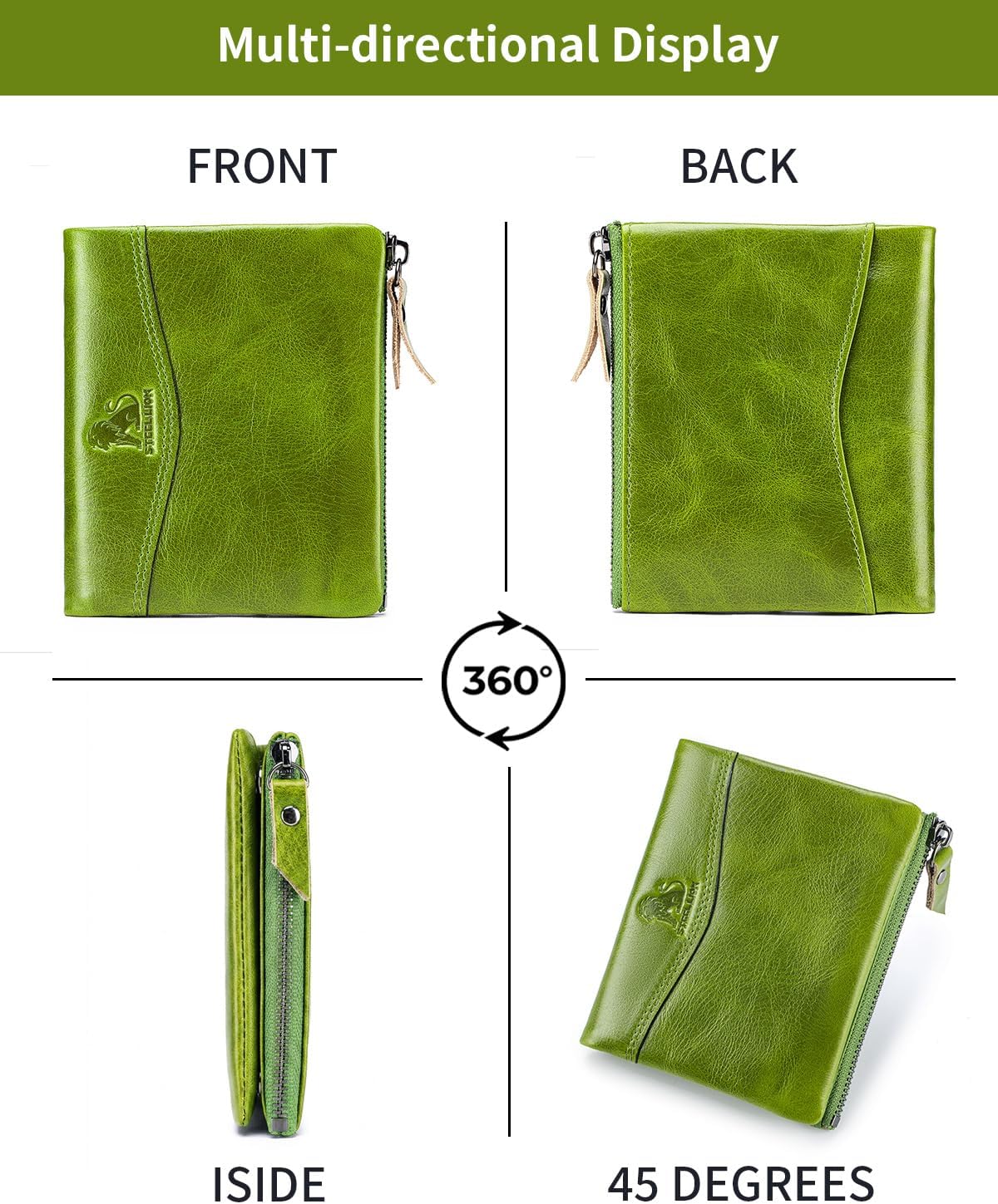 Wallet for Women, RFID Blocking Leather Zip Wallet, 10 Card Slots
