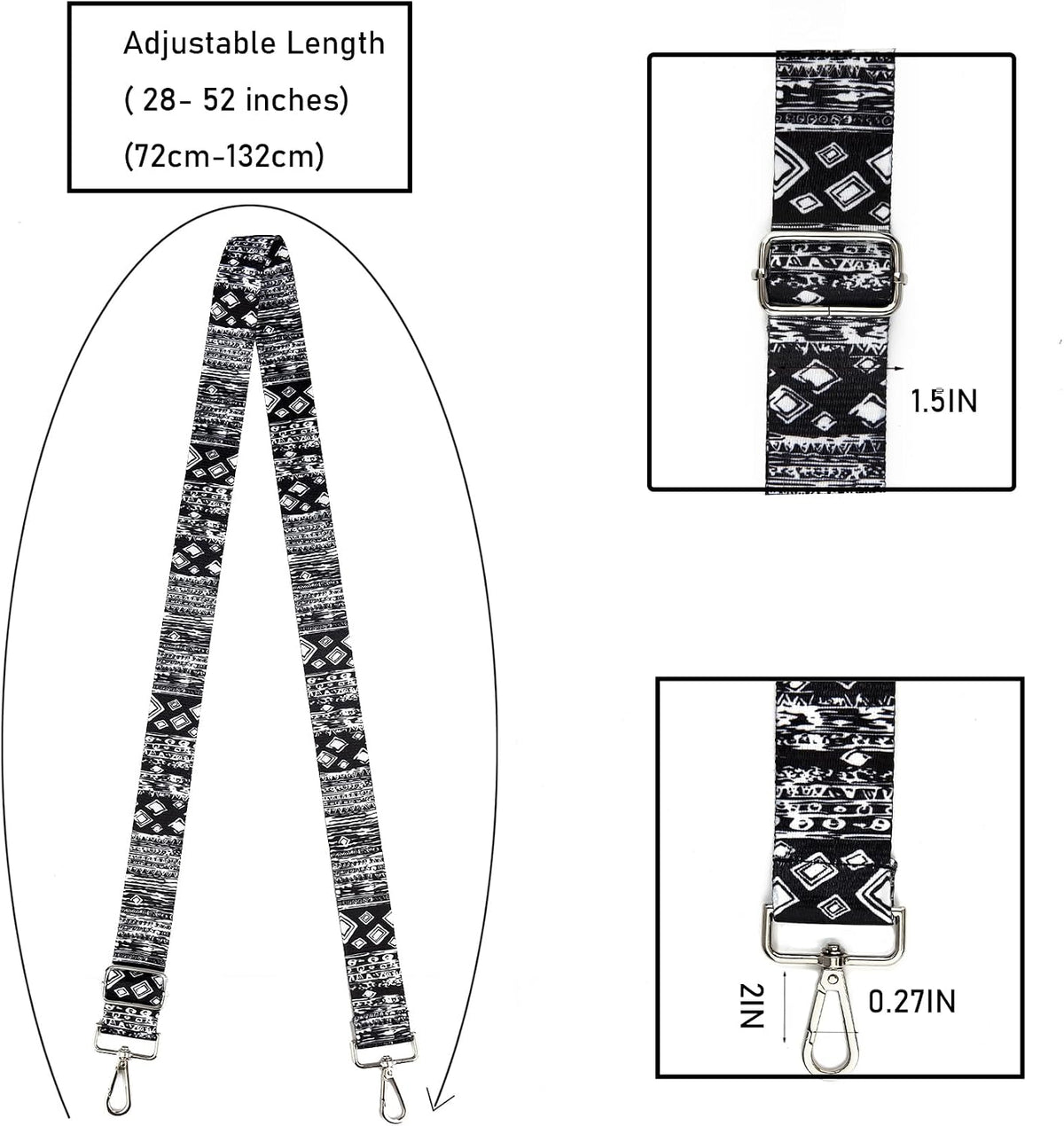 1.5" Wide Purse Strap Adjustable Replacement Gold Hardware Long Crossbody Bag Strap for Thick Shoulder Bags Canvas Handbags Straps