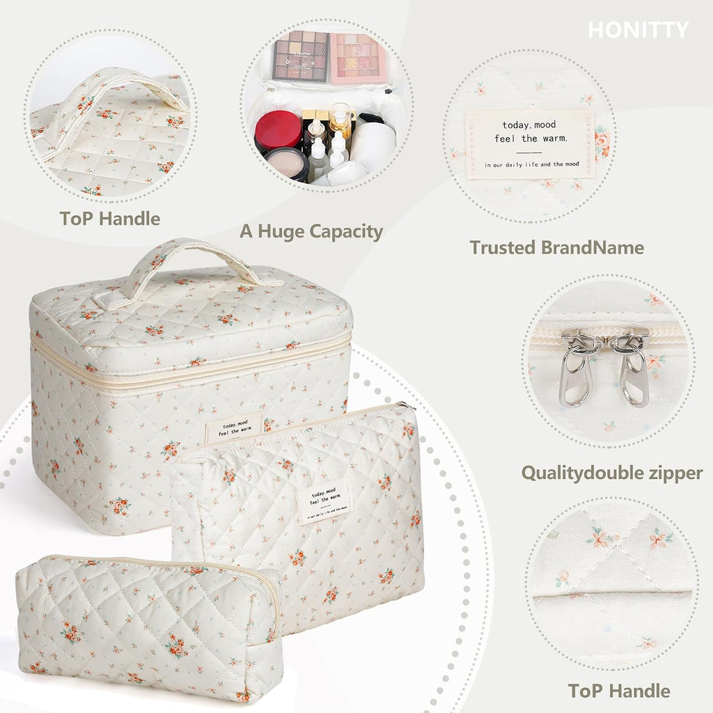 honitty Makeup Bag,Quilted Cosmetic Bags for Women