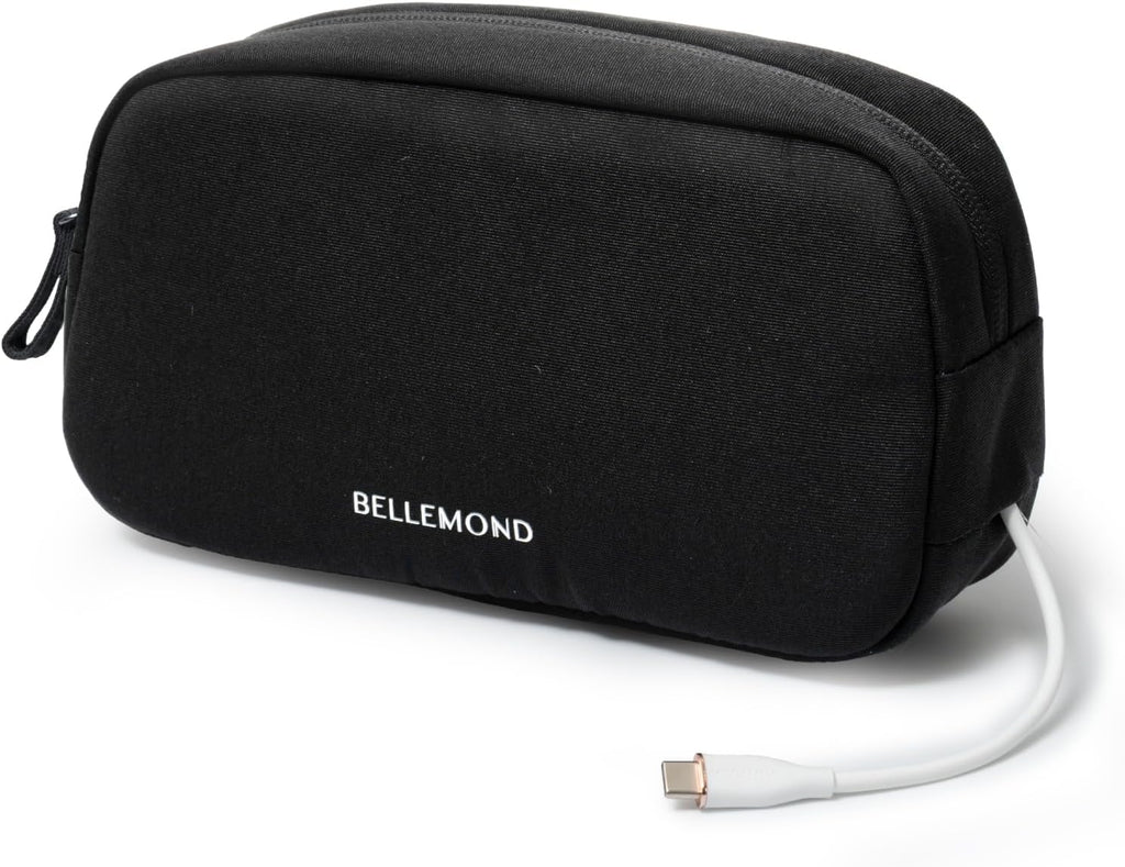 BELLEMOND Tech Organizer Pouch for Travel | Electronics Organizer Case for Cables, Chargers & Accessories | Hidden AirTag Pocket, Cable Pass-Through & Waterproof Base | Sumi Black