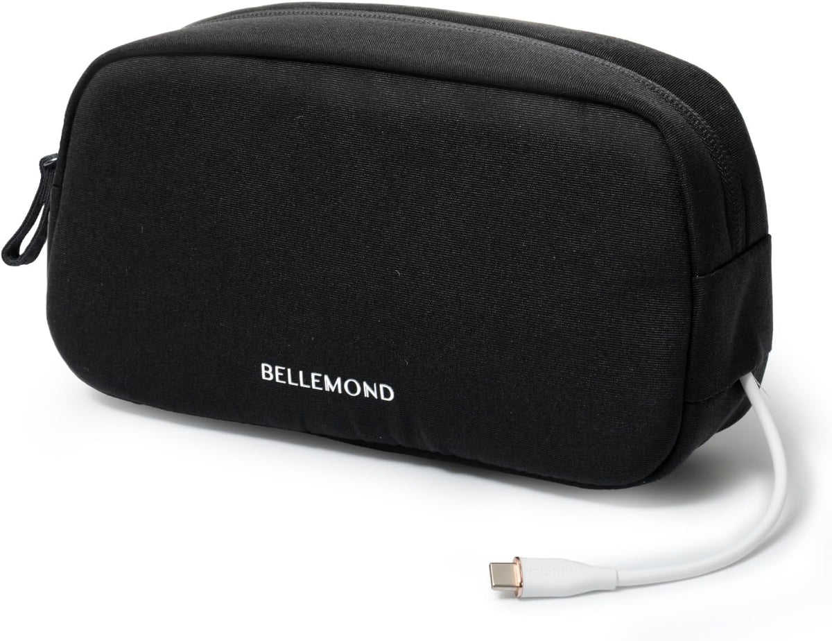 BELLEMOND Tech Organizer Pouch for Travel | Electronics Organizer Case for Cables, Chargers & Accessories | Hidden AirTag Pocket, Cable Pass-Through & Waterproof Base | Sumi Black