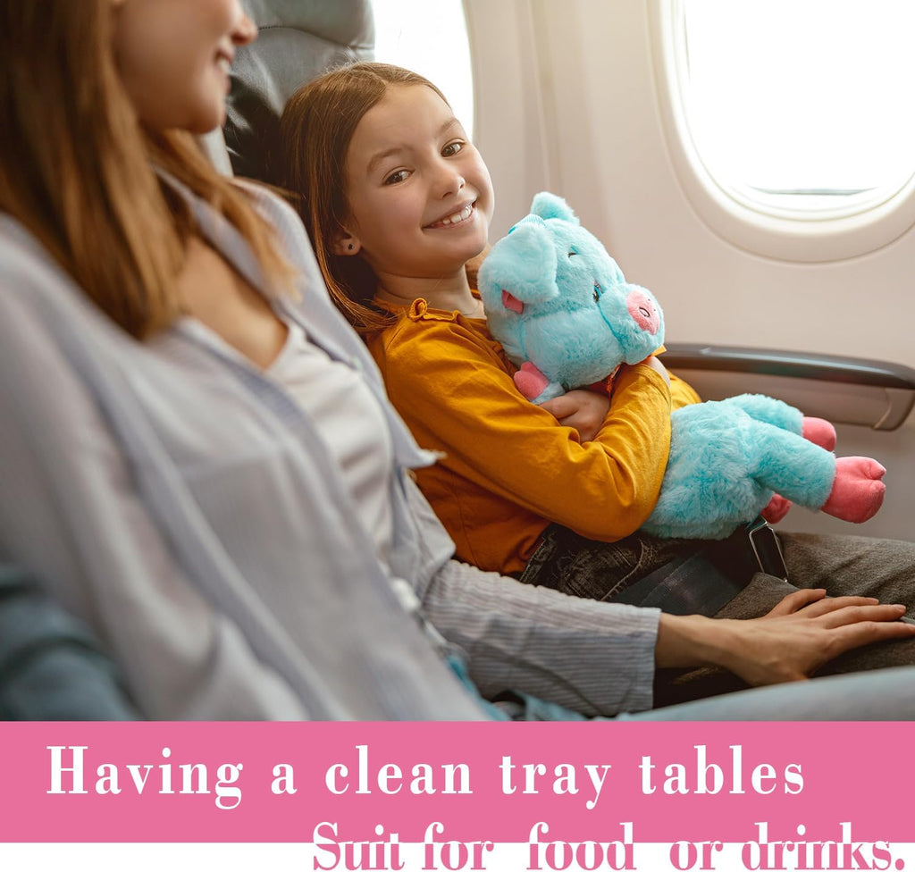 Adjustable Kids Tray Table Cover with Multi Portable Pockets, Airplane Travel Essentials for Kids, Toddlers, Adults, Airplane Must Haves, Plane Travel Essentials, Tray for Plane Train, Pink Dinosaur