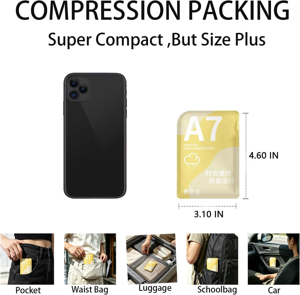 Disposable Rain Poncho Emergency Ponchos Rain Coat for Adults Women Men Compact Size 7 Packs 7 Color with Hood