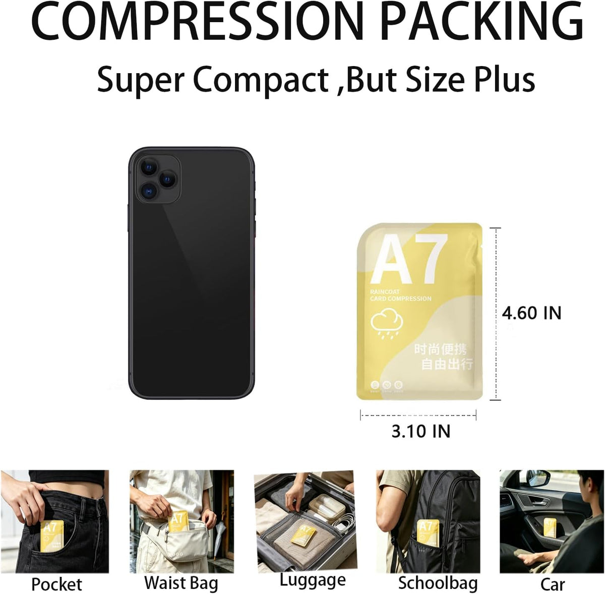 Disposable Rain Poncho Emergency Ponchos Rain Coat for Adults Women Men Compact Size 7 Packs 7 Color with Hood