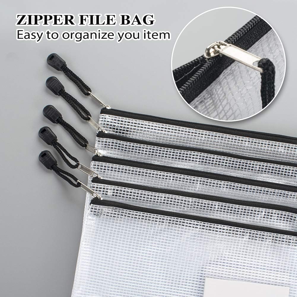 Sooez 20 Pack Mesh Zipper Pouch Bags, A4 Letter Size, Classroom Zipper Bags