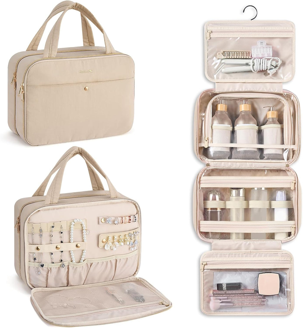 Hanke Hanging Travel Toiletry Bag with Jewelry Organizer, Apricot