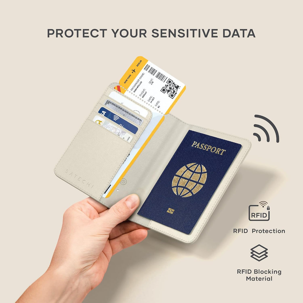 Satechi Passport Holder with Find My Tracking, 4-Slot Card Wallet, Sand